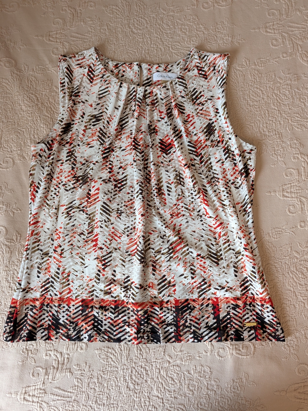 Calvin Klein Abstract Print Sleeveless Camisole in Cream, Coral & Black